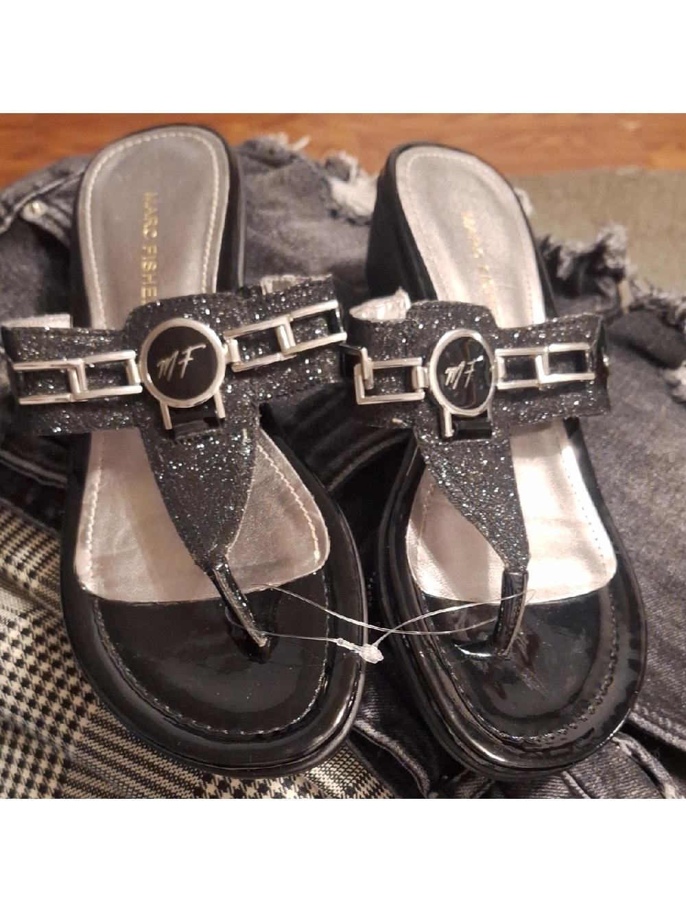 Marc Fisher Black Glitter Women's Sandals